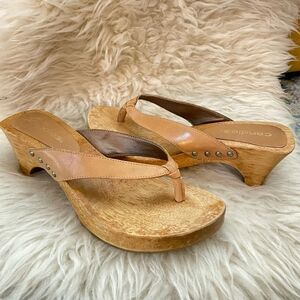 Candies Y2K Wood Heel Square Toe Leather Thong Sandals 8